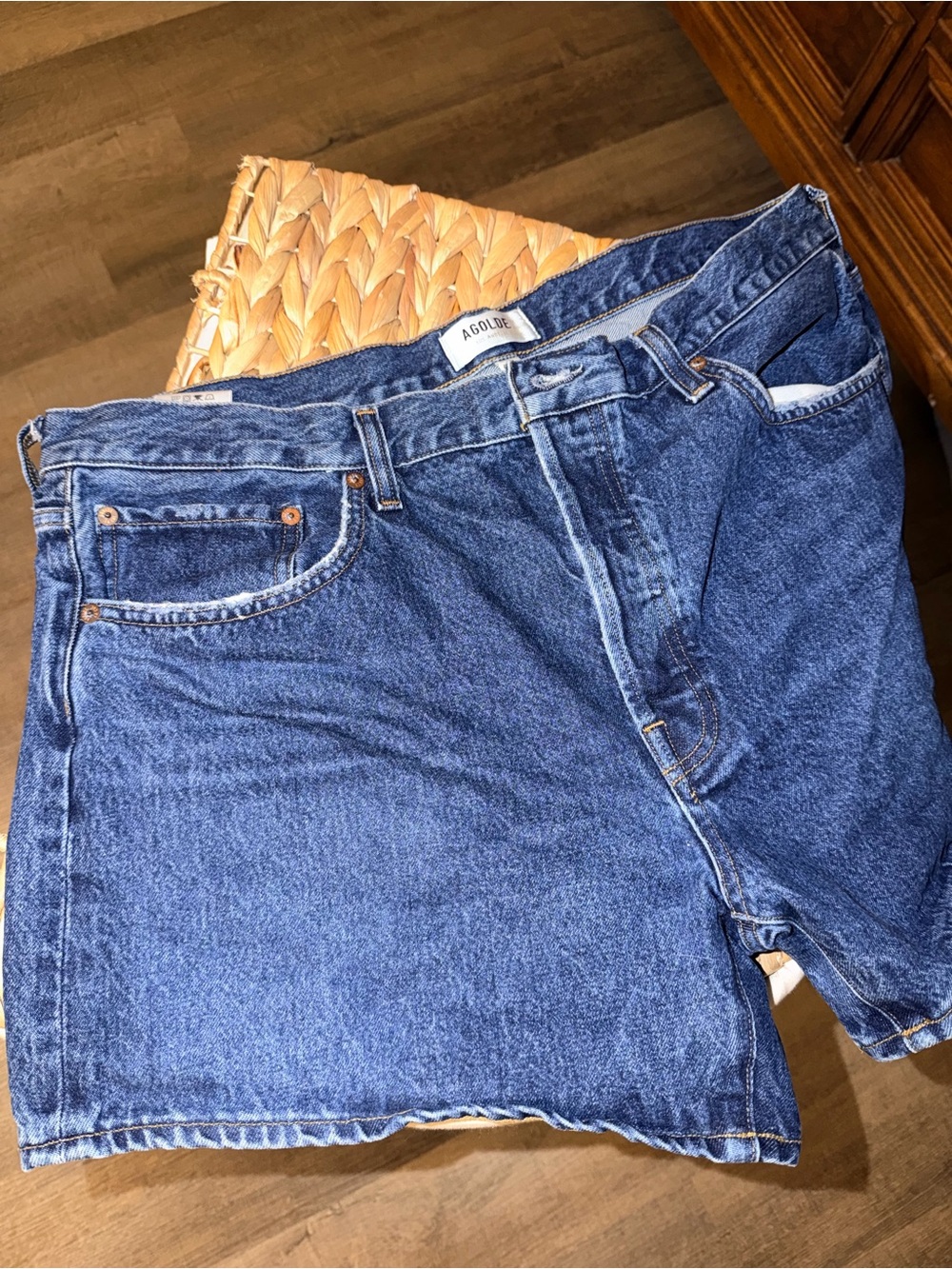 Agolde Blue High-Waist Jean Shorts